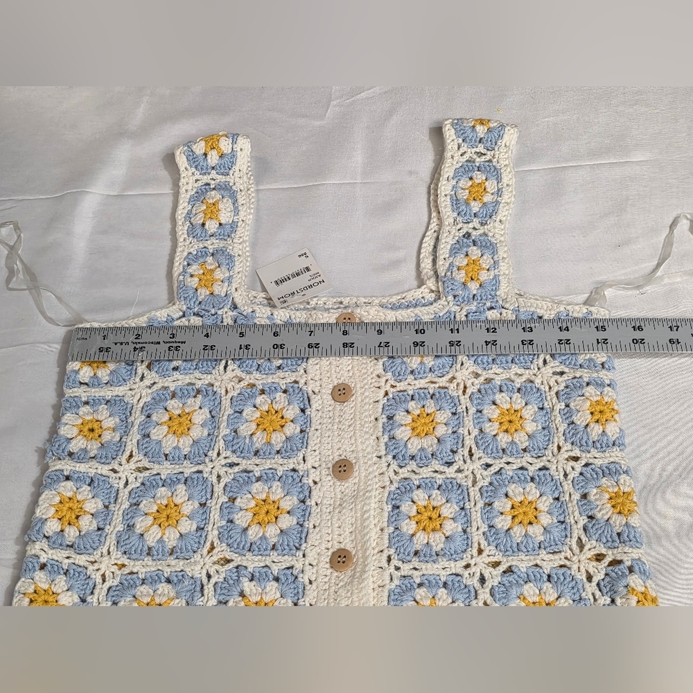 Cotton Emporium Blue and Yellow Vintage Inspired Crochet Crop Top Size Small - Picture 7 of 10